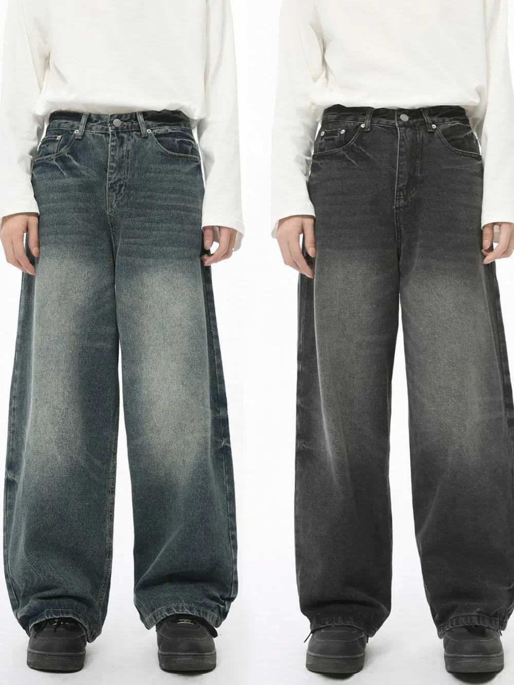 Men's Washed Wide Leg Jeans, image 2