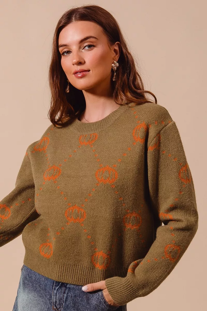 Pumpkin Rhombus Halloween Thanksgiving Sweater, image 3