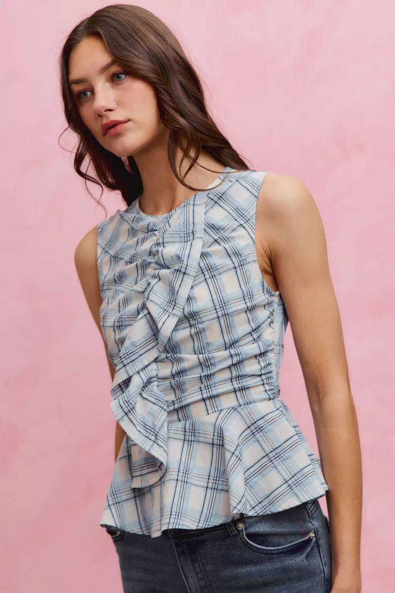 Plaid Sleeveless Ruffle Peplum Top, image 12