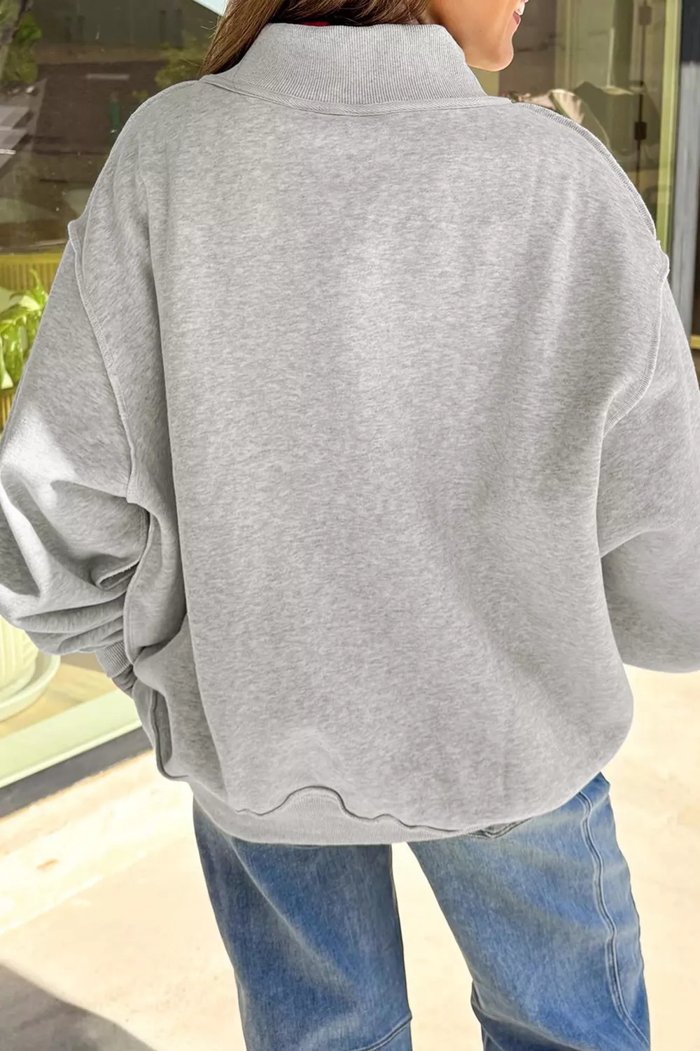 Mock Neck USA Slogan Graphic Sweatshirt, image 3