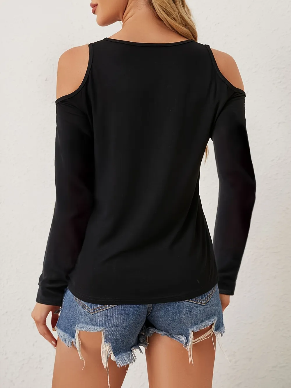 V-Neck Cold Shoulder Long Sleeve T-Shirt, image 5