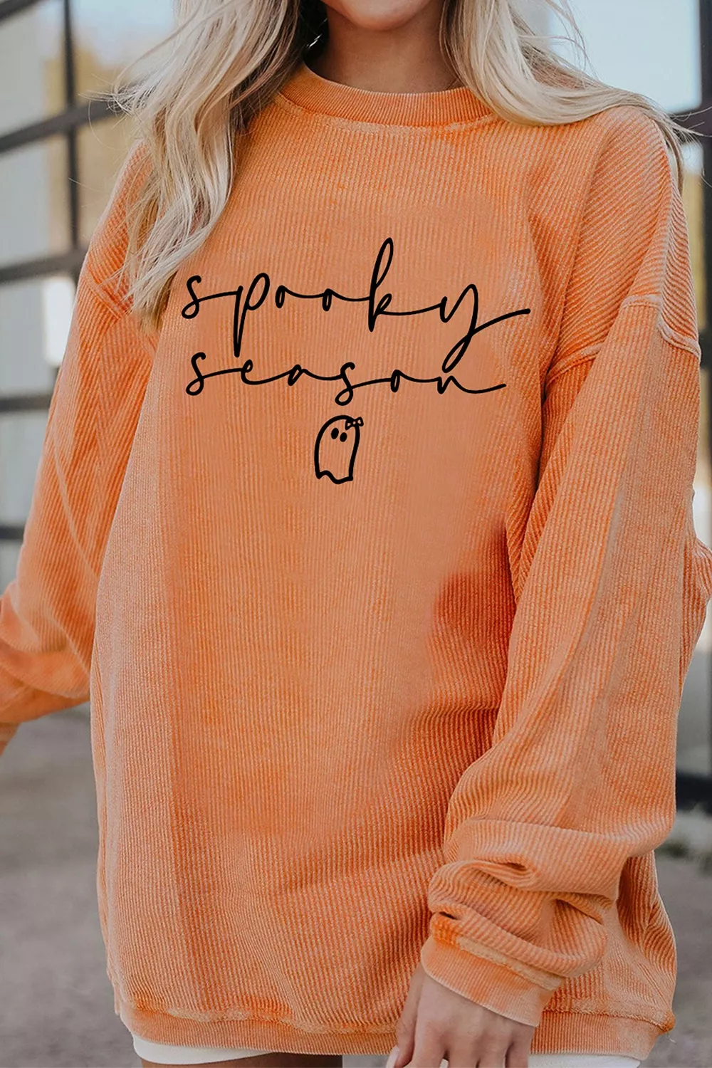 Spooky Season Ghost Letter Cozy Ribbed Pullover Sweatshirt, image 4