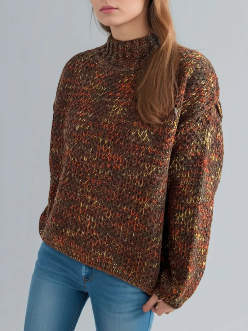Heathered Turtleneck Dropped Shoulder Sweater, image 12