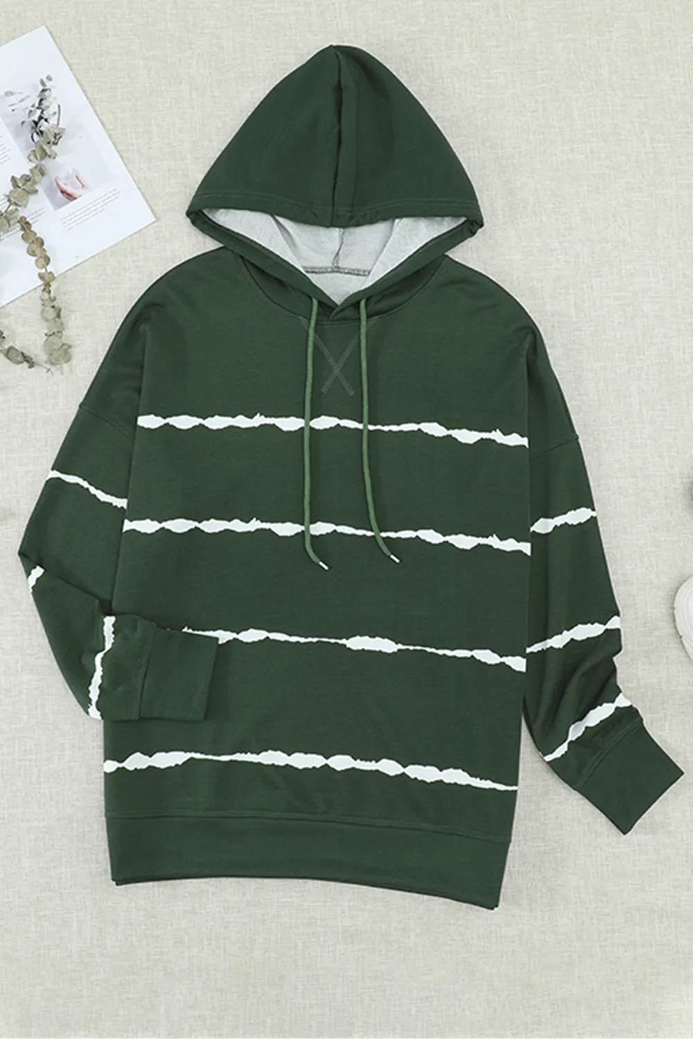 Drawstring Striped Dropped Shoulder Hoodie, image 5