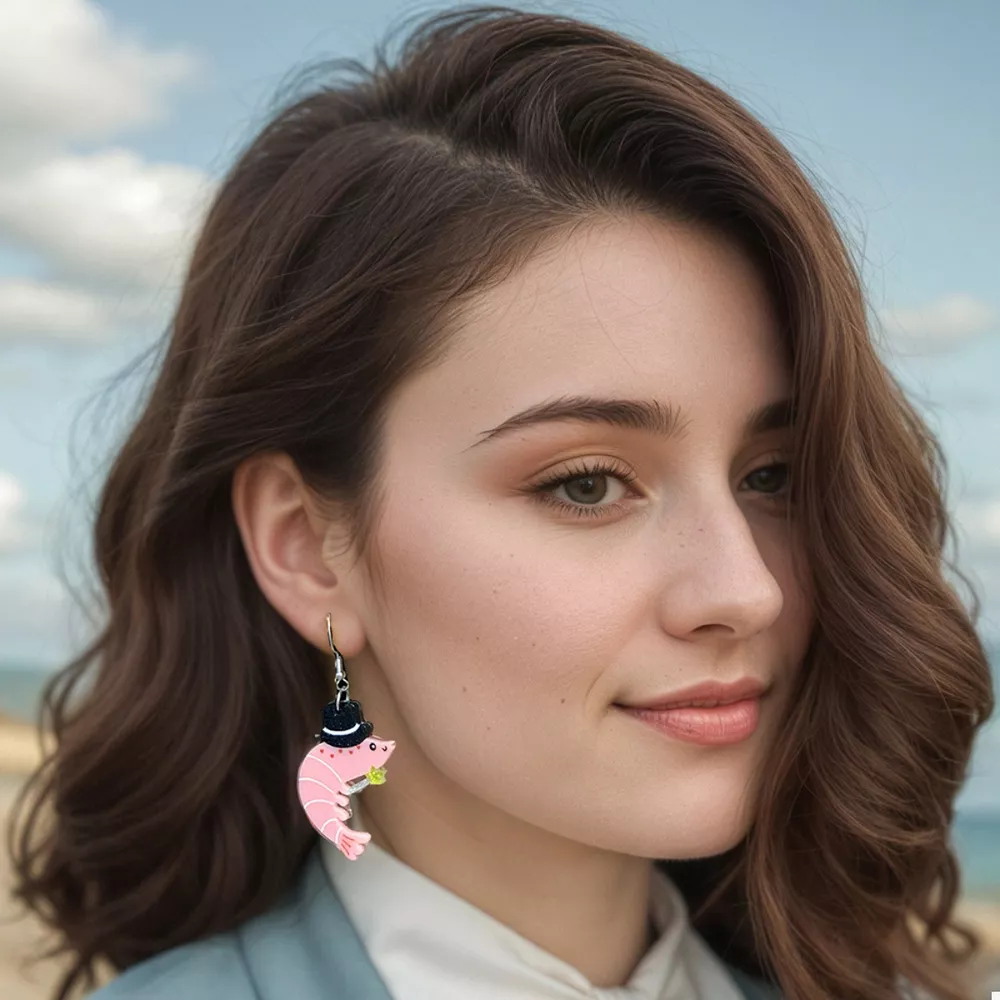 Whimsical Shrimp Earrings with Top Hats, image 6