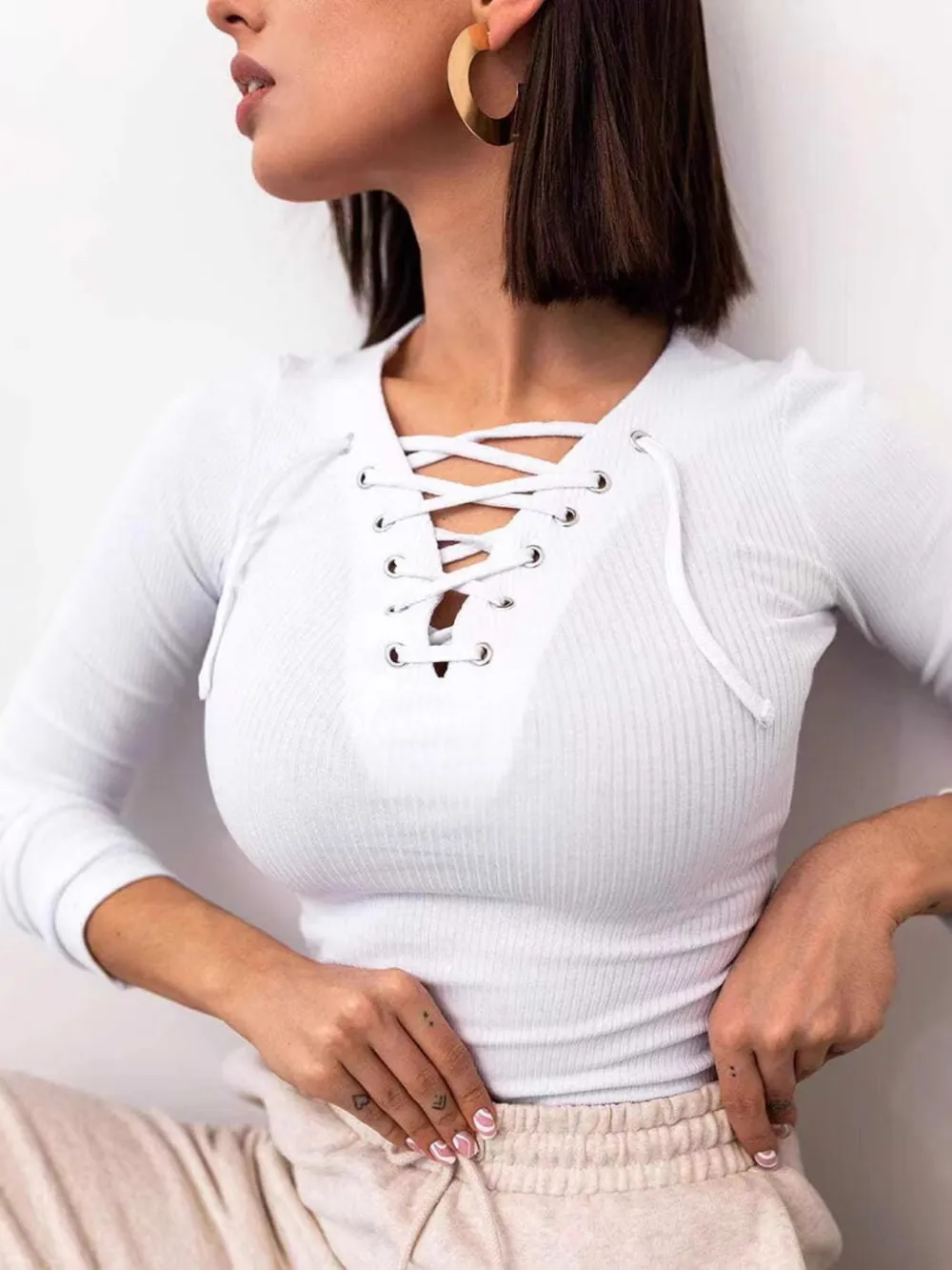 Lace Up Long Sleeve T-Shirt, image 5
