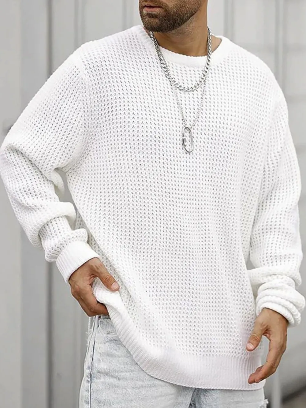 Men's Full Size Round Neck Long Sleeve Sweater Plus Size, image 2