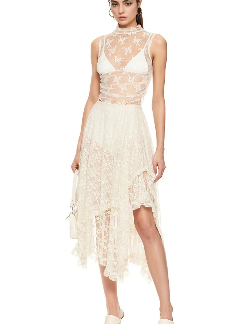 Asymmetrical Lace Midi Skirt, image 2