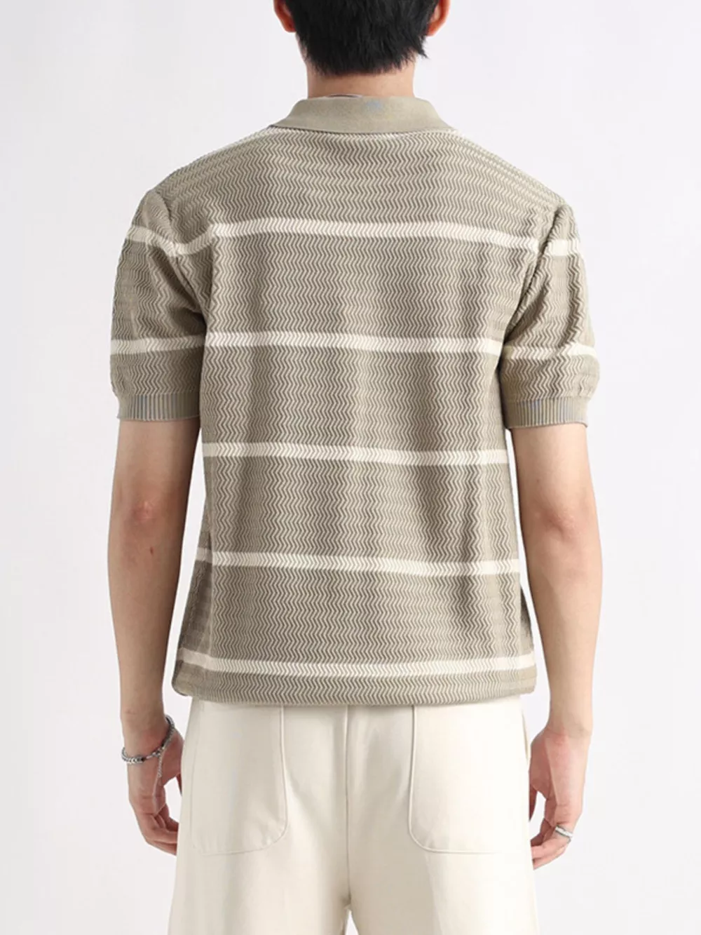 Men's Plus Size Striped Zip-Up Knit Polo, image 6