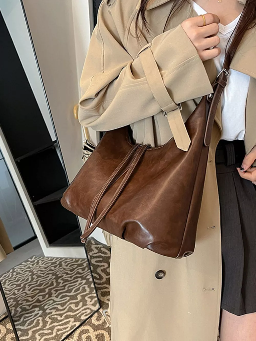 Vintage Style Leather Shoulder Bag, image 4