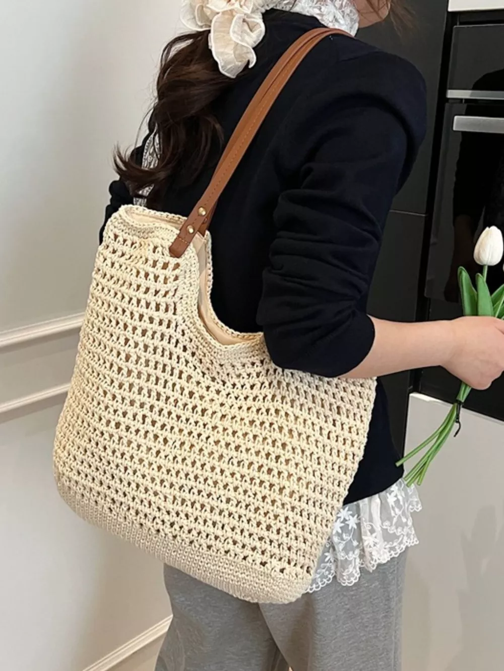 Crochet Knit Shoulder Bag, image 5