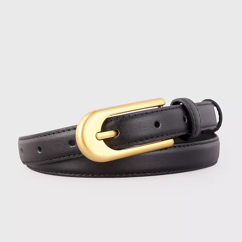 Gold Buckle Skinny Leather Belt, image 2