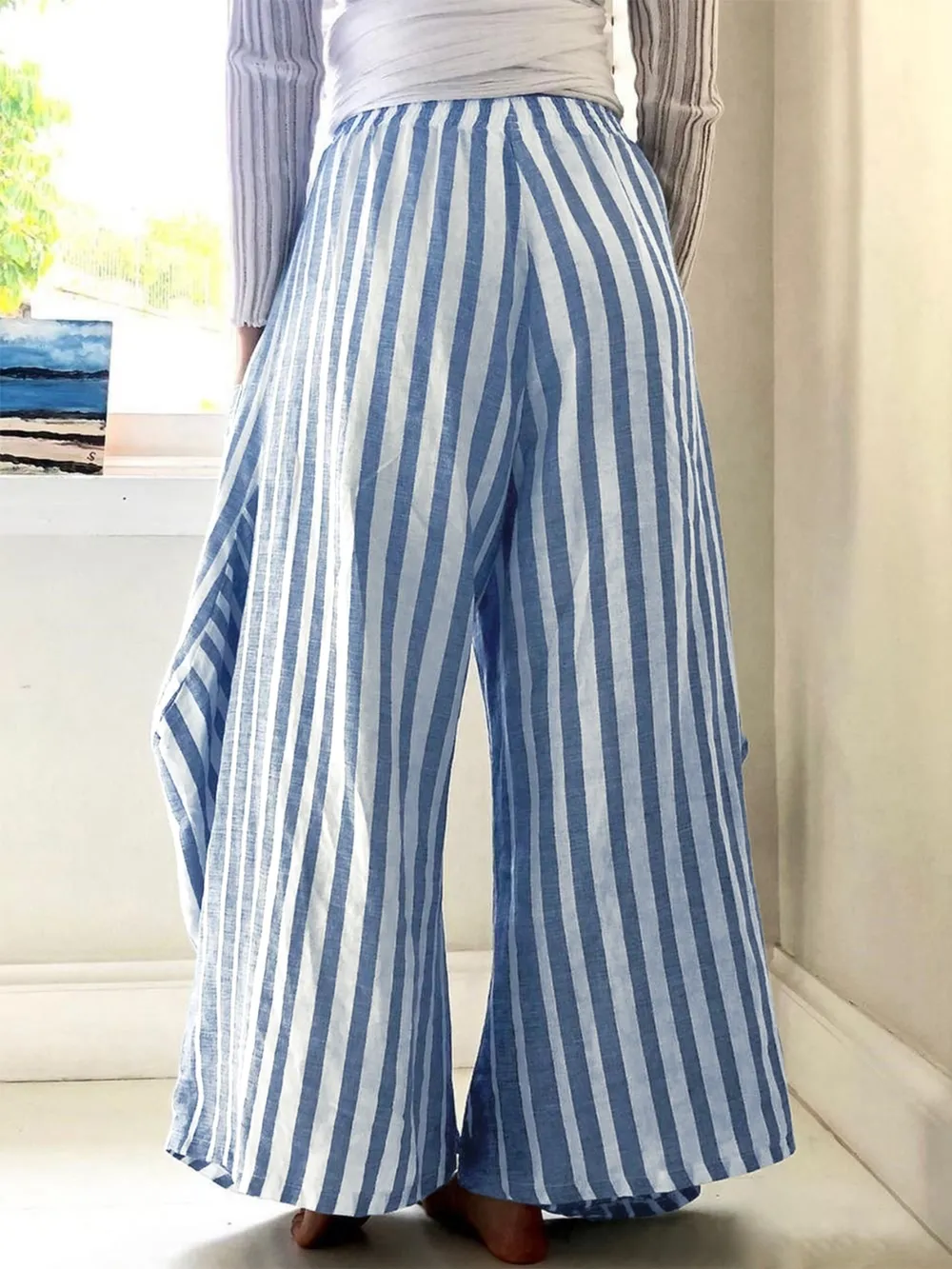 Striped Elastic Waist Wide Leg Pants, image 4