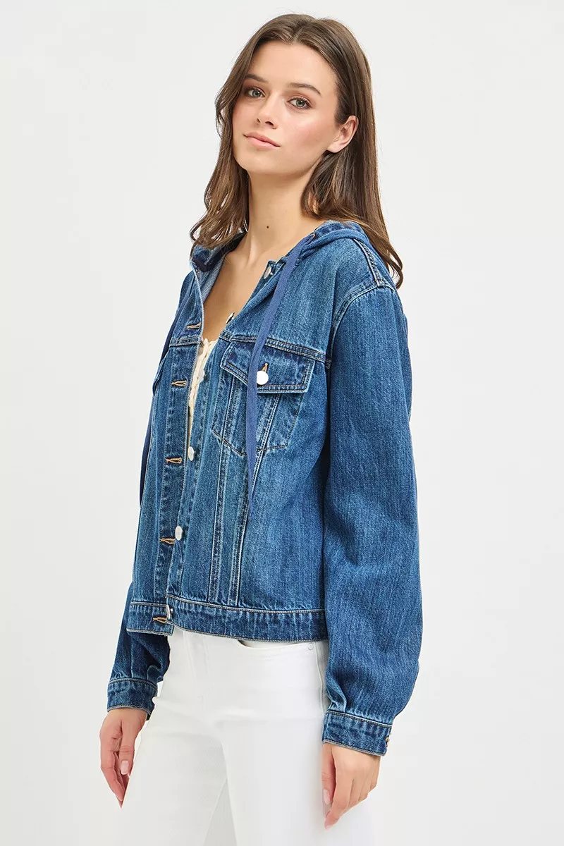 Basic Denim Jacket with Hoodie, image 4