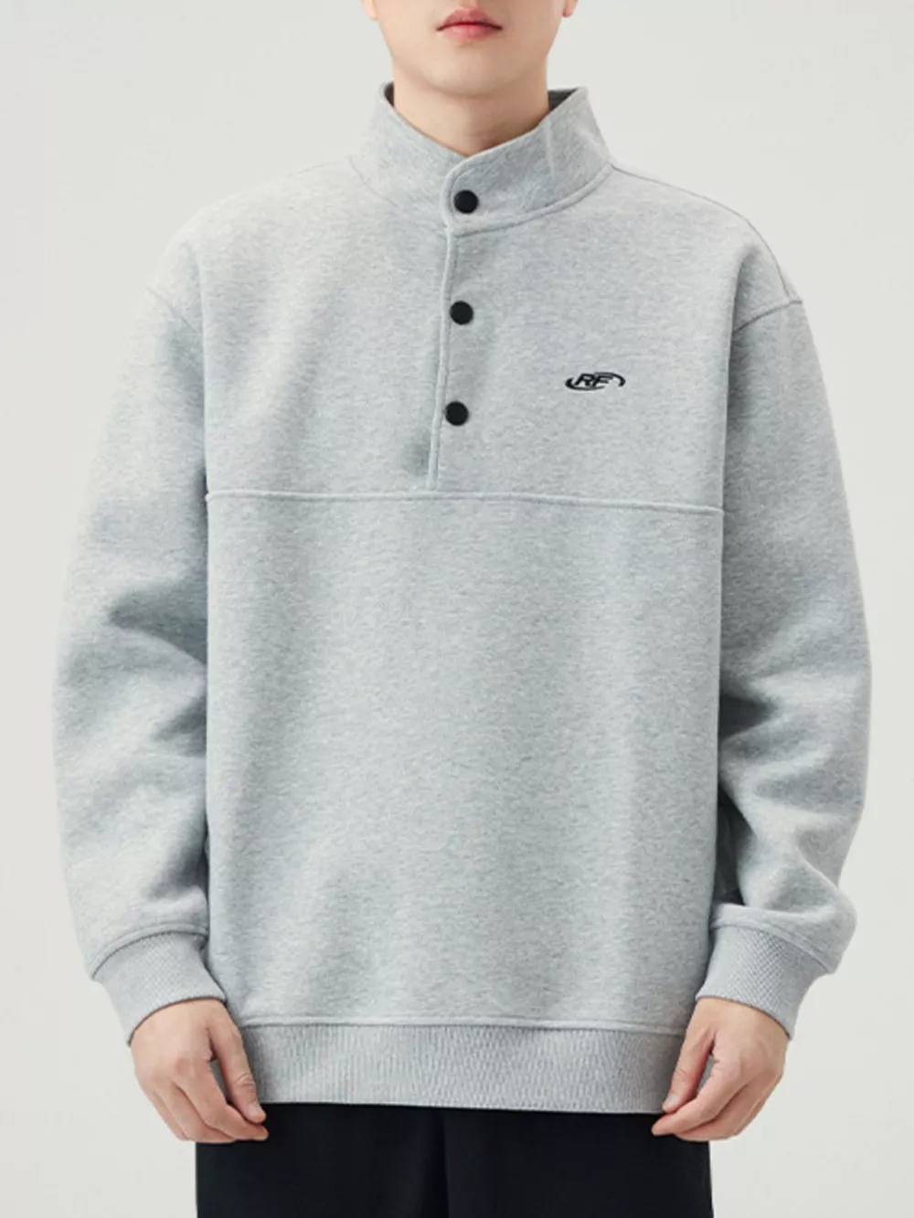 Men's Plus Size Button Detail Long Sleeve Sweatshirt, image 3
