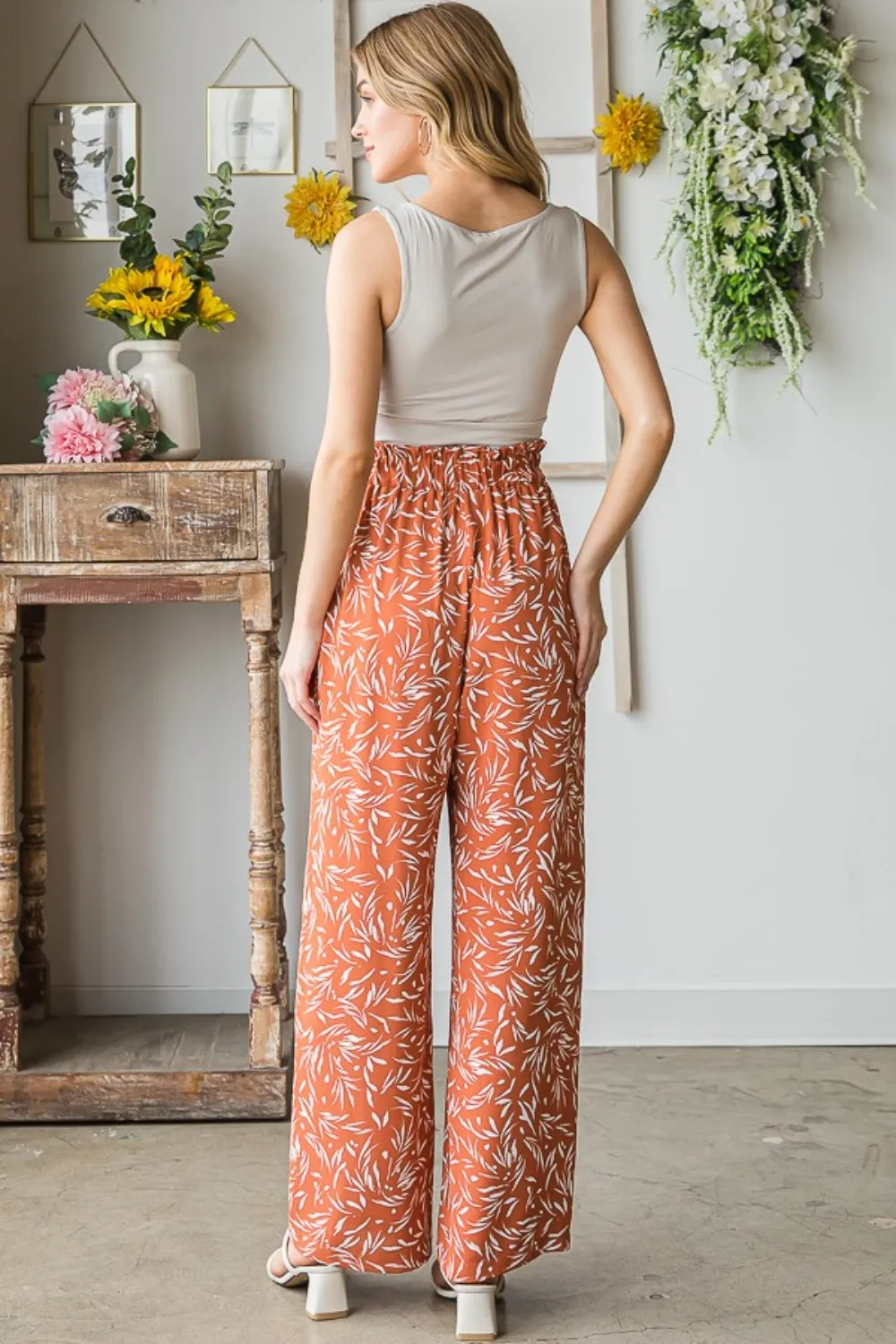 Full Size Printed Tied Straight Casual Pants, image 8