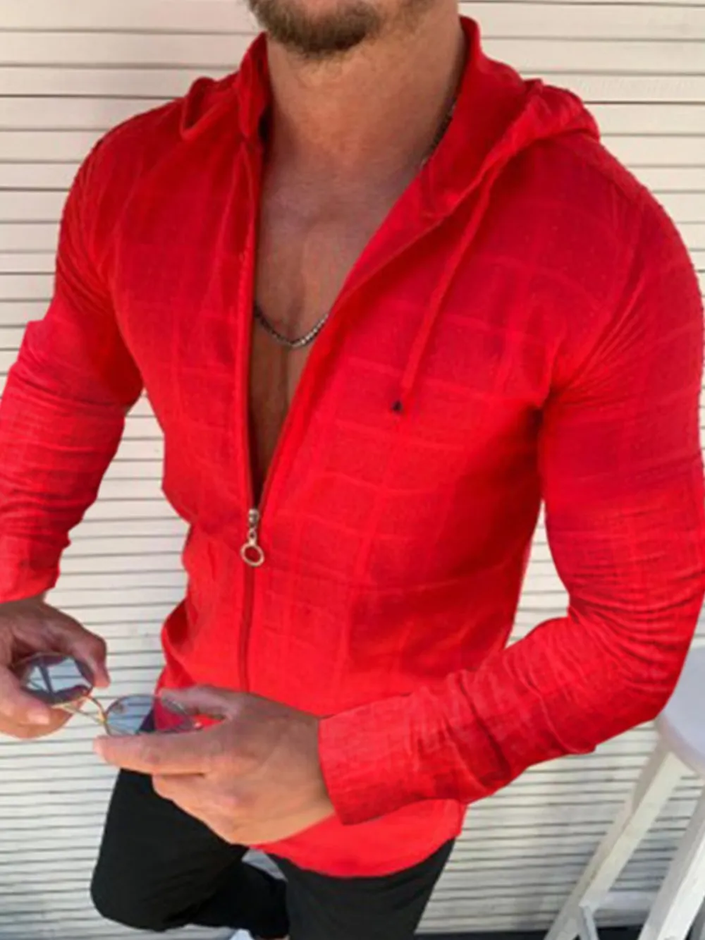 Men's Full Size Zip Up Long Sleeve Hooded Top Plus Size, image 3
