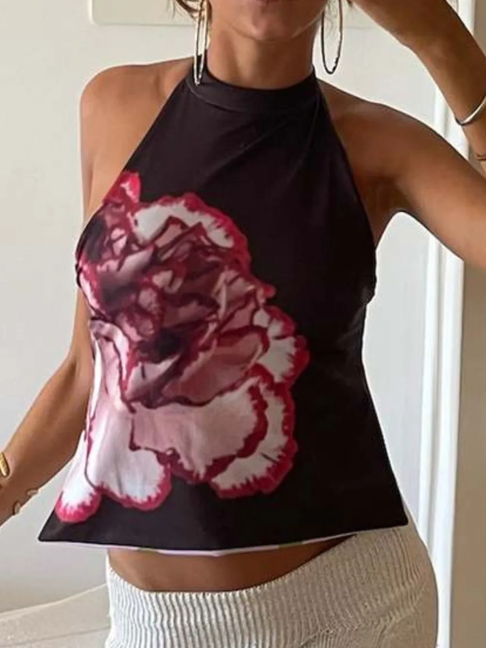 Backless Printed Halter Neck Tank, image 12