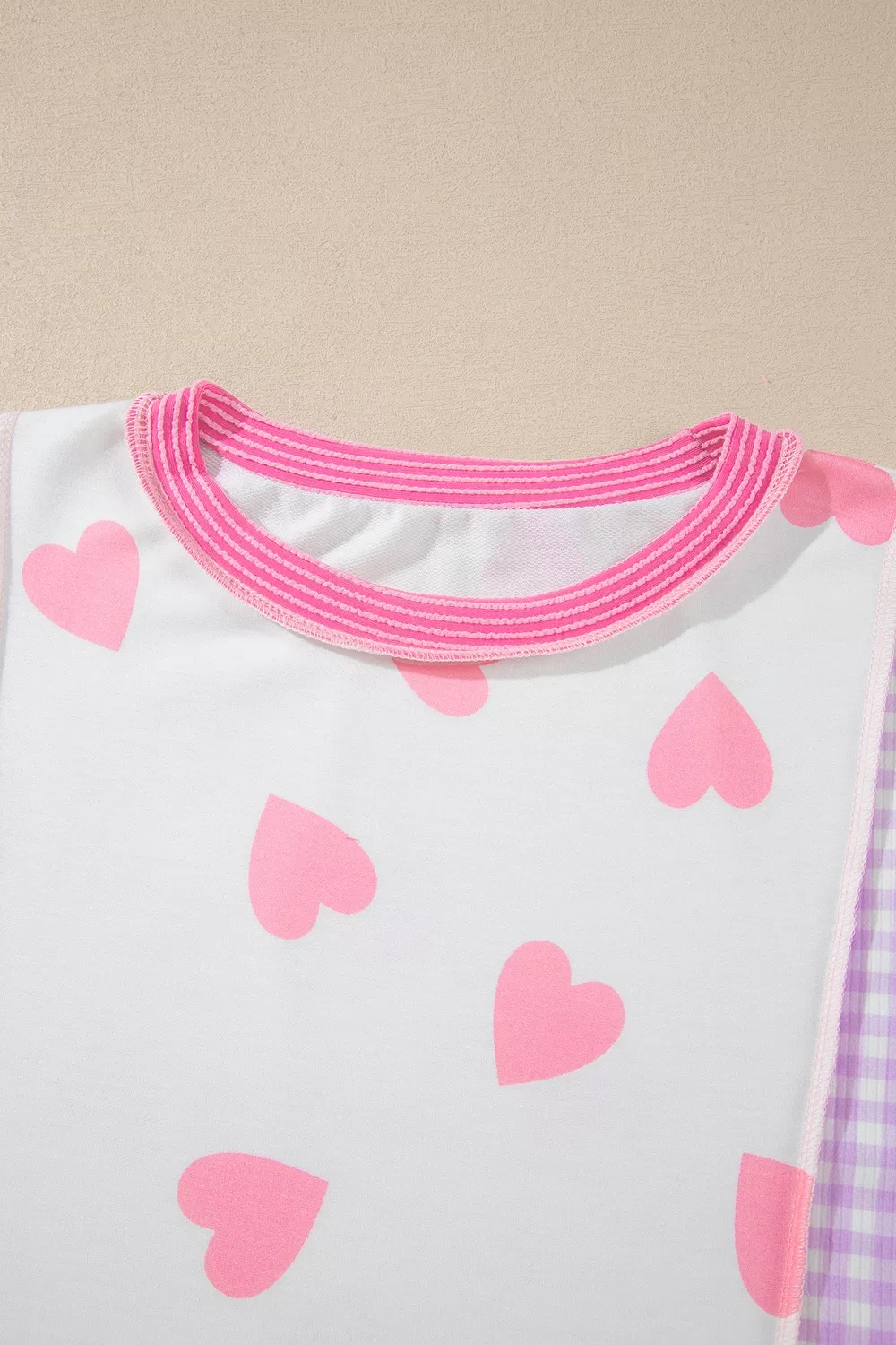 Heart Pattern Colorblock Ribbed Detail Side Slit Top, image 4