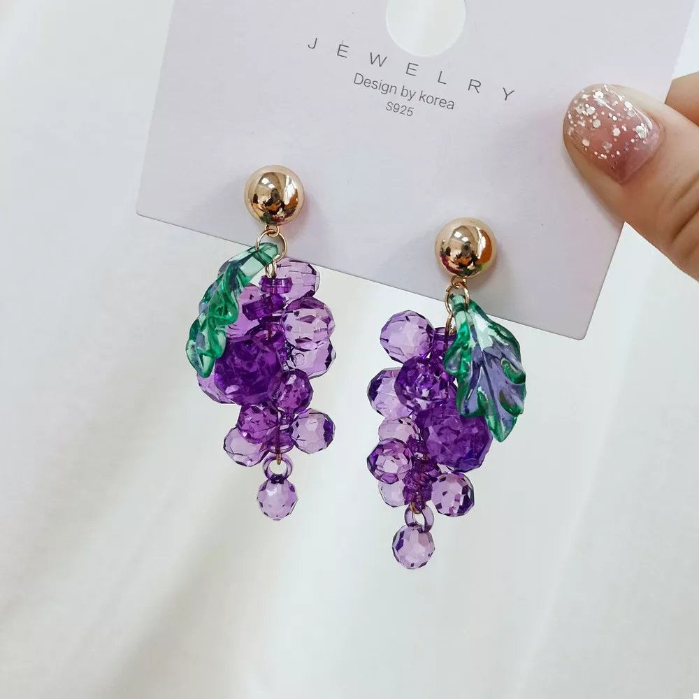 Grape Cluster Beaded Dangle Earrings, image 2