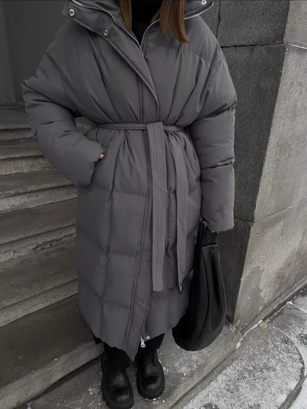 Longline Padded Winter Coat with Belted, image 18
