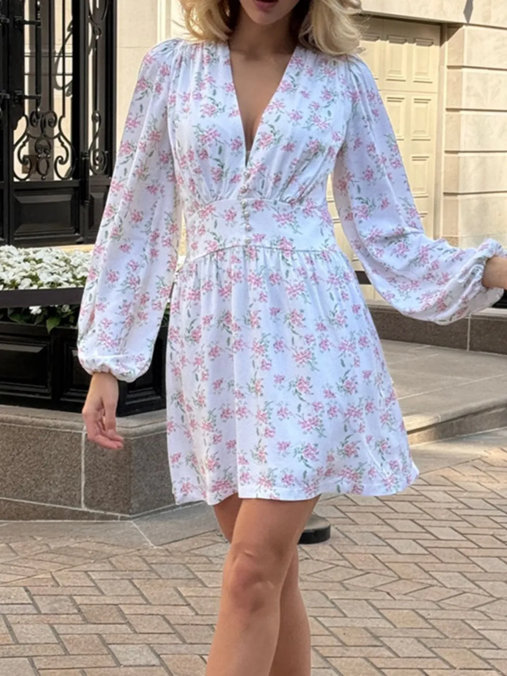 Floral Print Balloon Sleeve Dress, image 5
