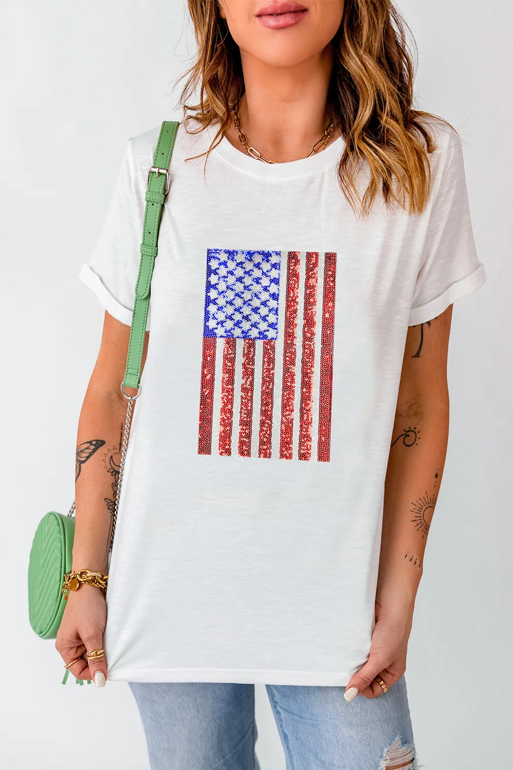 US Flag Round Neck Short Sleeve T-Shirt, image 3