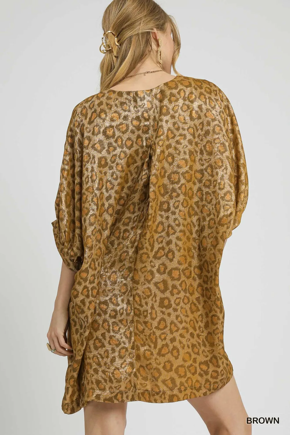 Metallic Leopard Print V-Neck Kimono Dress, image 5