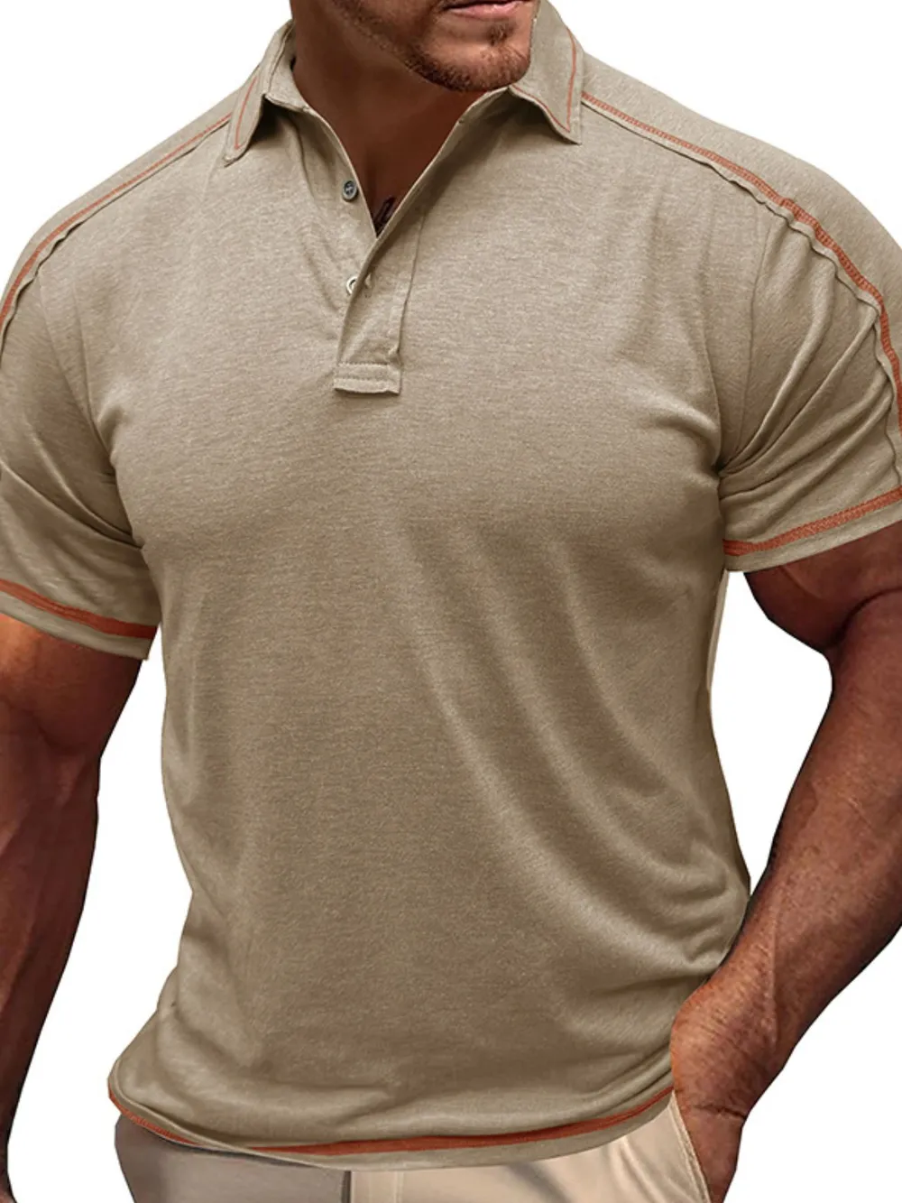 Men's Collared Neck Polo Shirt with Contrast Piping, image 13