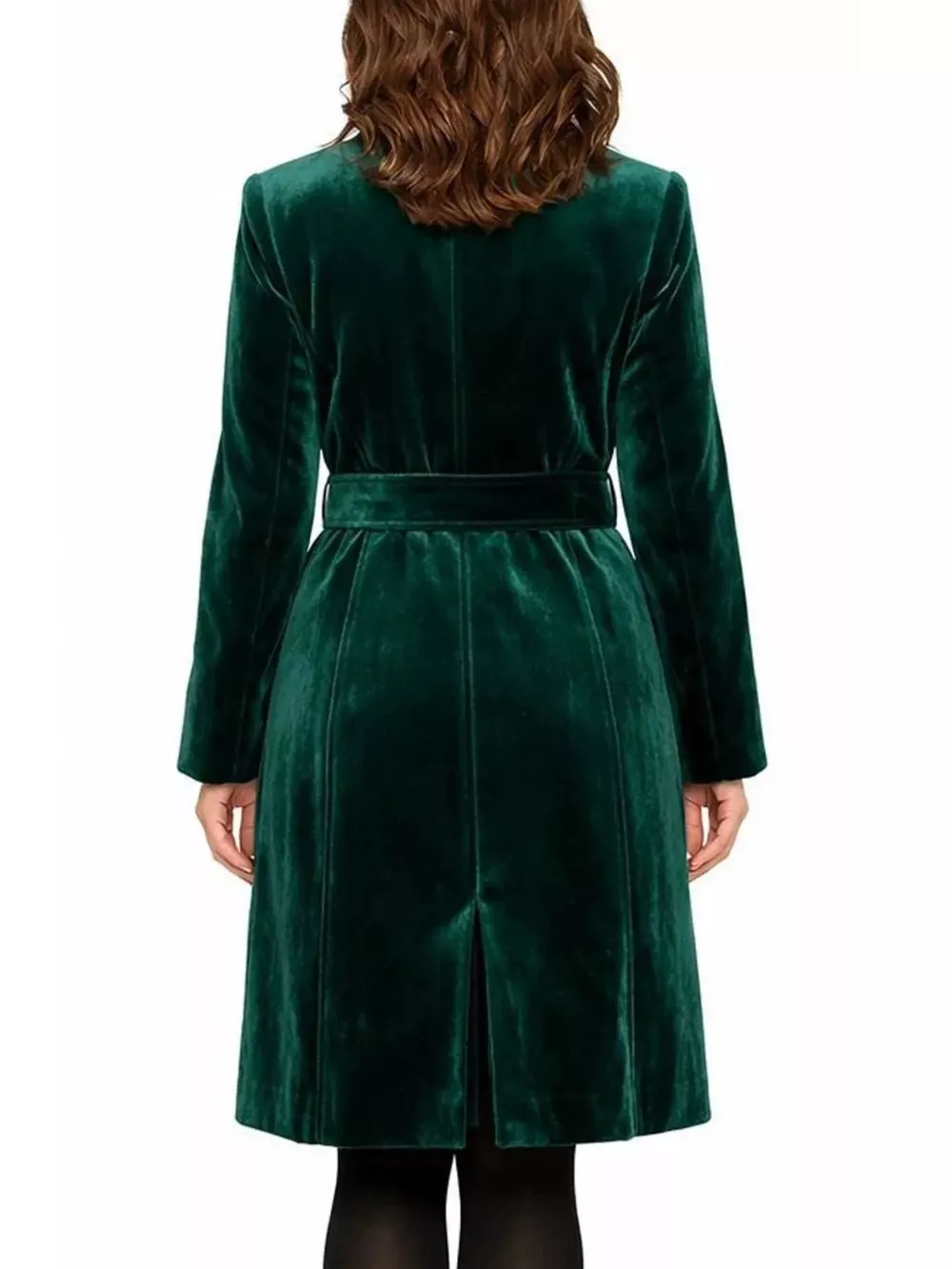 Single-Breasted Velvet Trench Coat with Gold Buttons, image 2