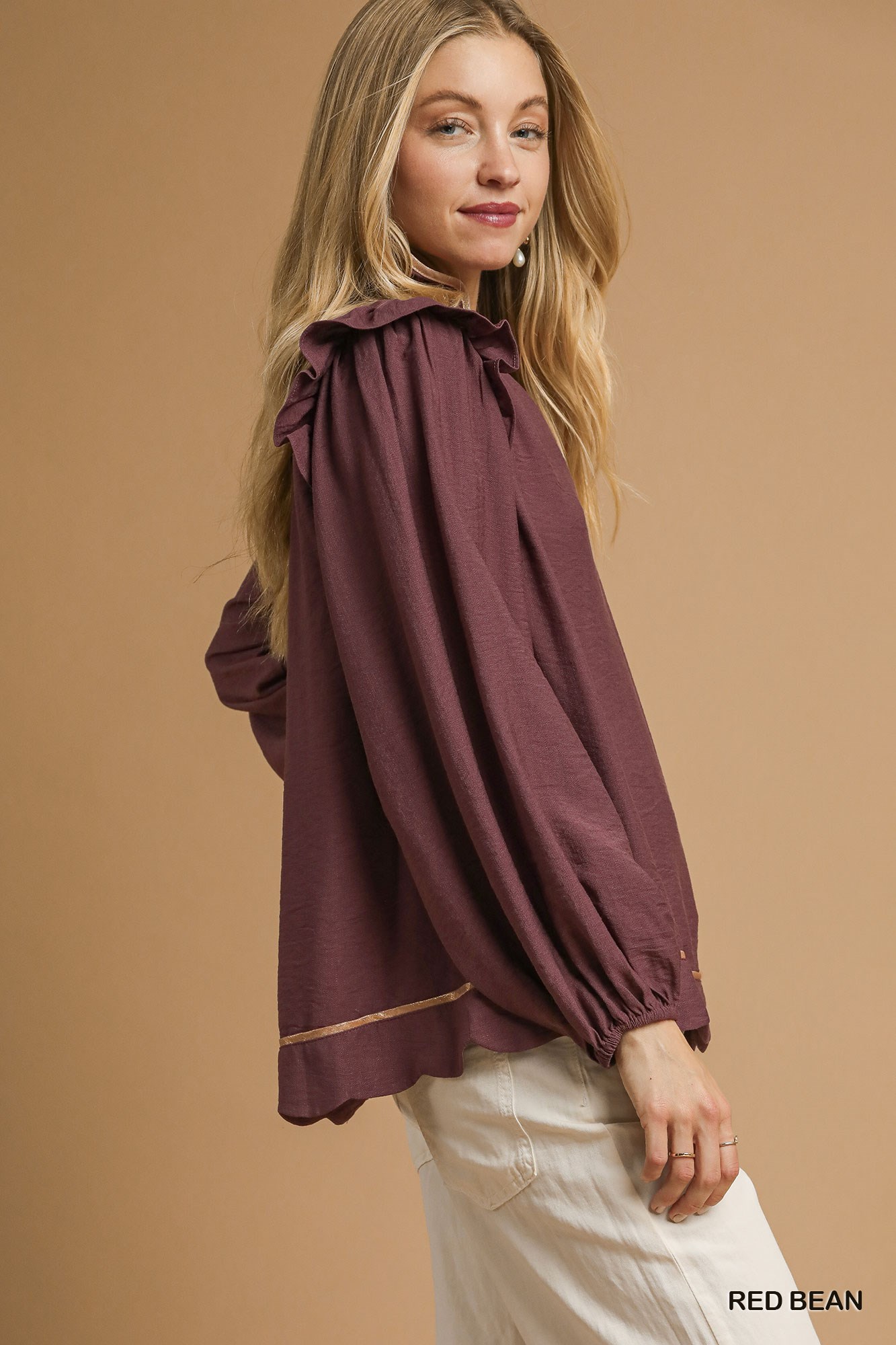 Ruffle Shoulder Long Sleeve Blouse, image 3