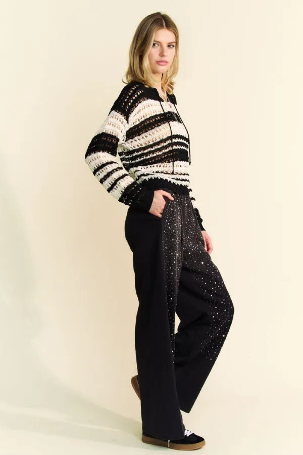 Contrast Striped Crochet Drop Shoulder Knit Cover Up, image 6