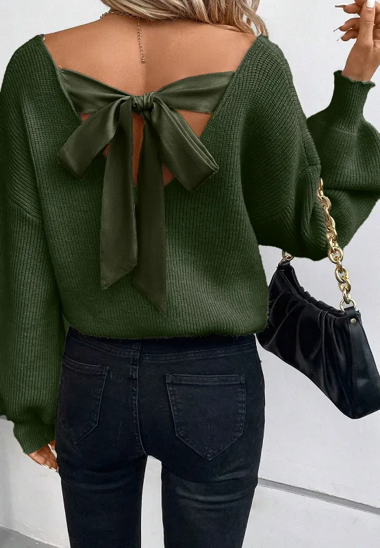 Tied Back V-Neck Long Sleeve Sweater, image 15