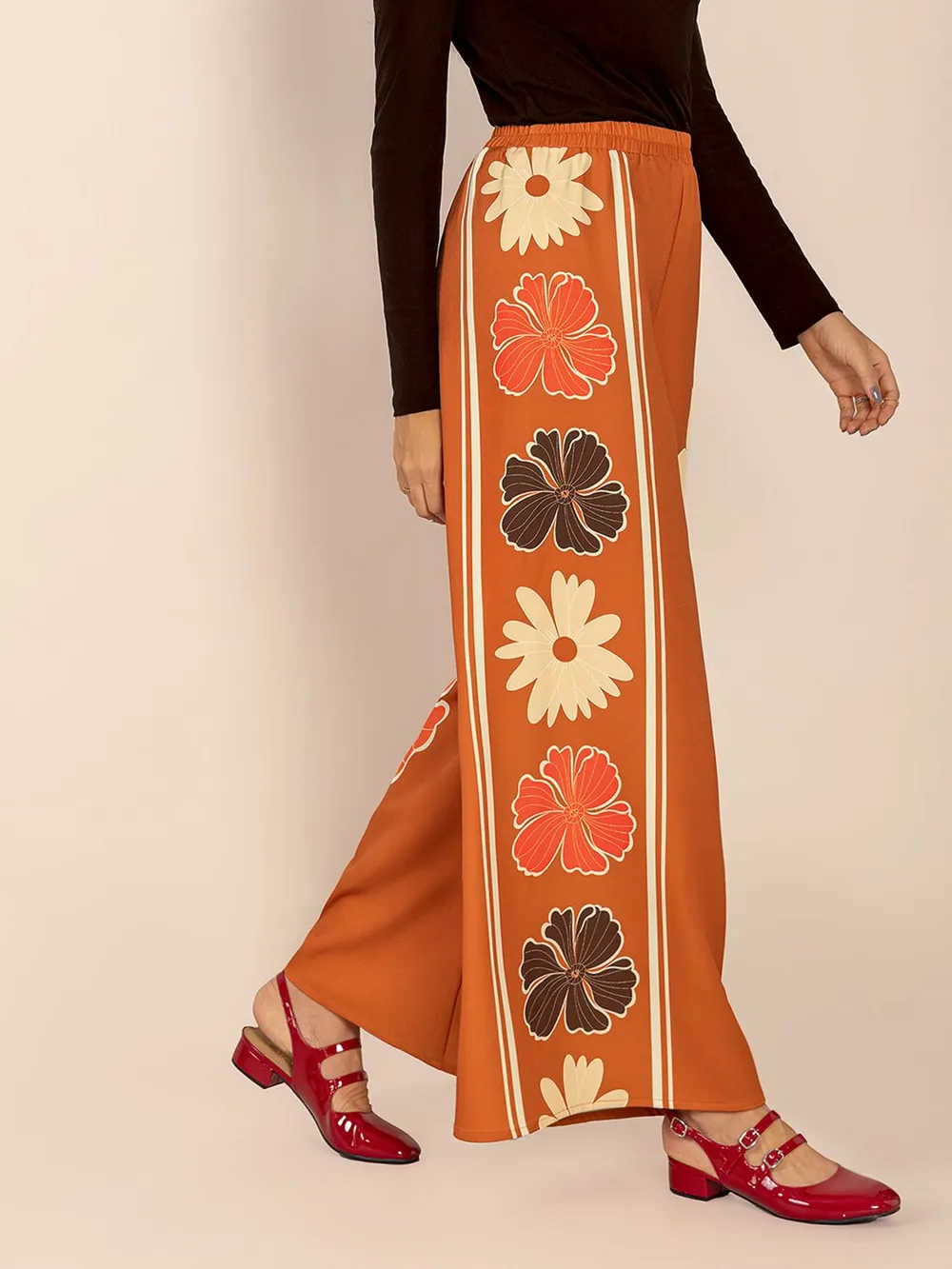 Printed Elastic Waist Wide Leg Pants, image 6