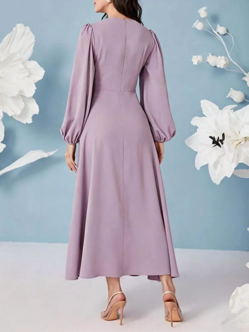 V-Neck Balloon Sleeve Maxi Dress, image 6