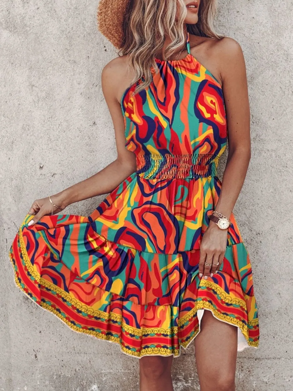 Paisley Print Halter Neck Mini Dress