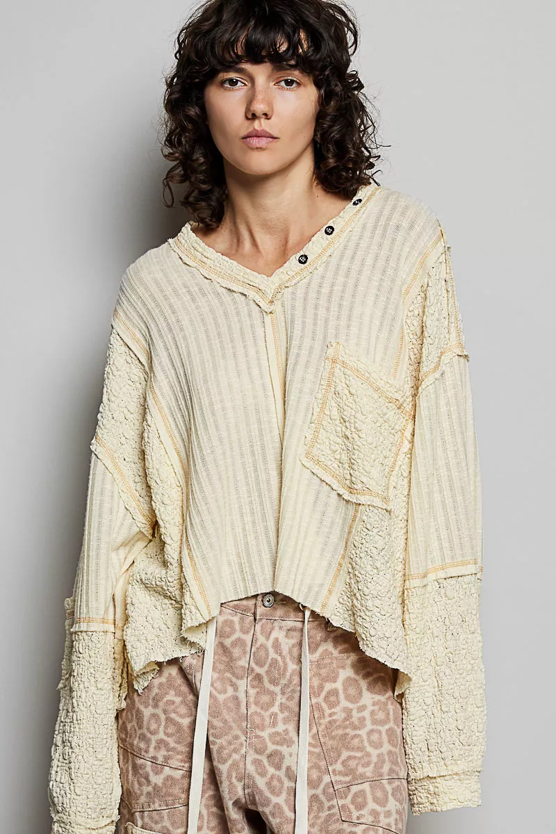 V-Neck Long Sleeve Top with Stitch Detail, image 5