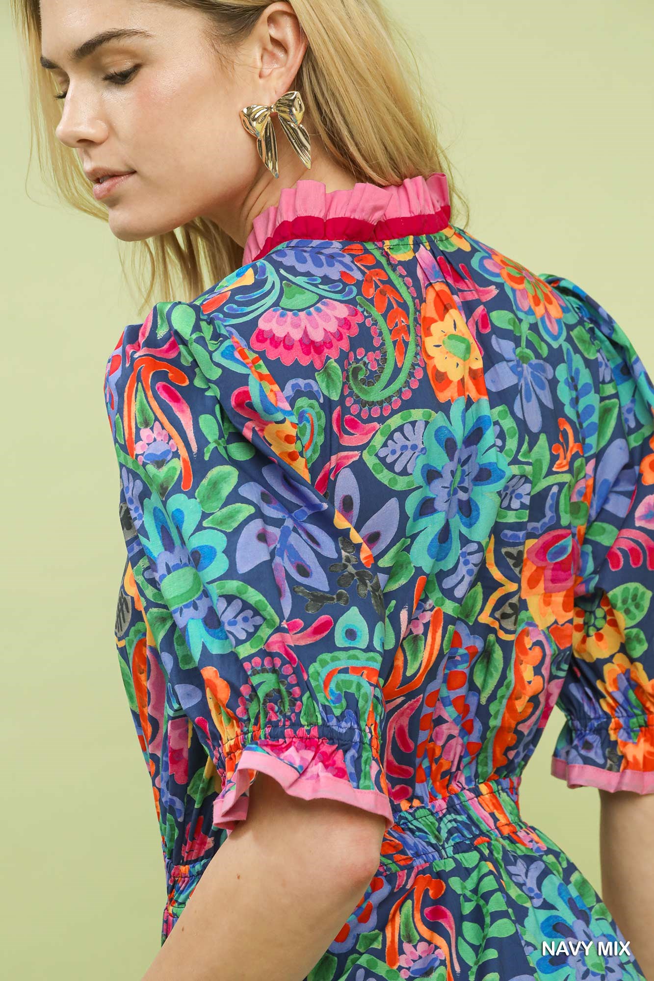 Mix Floral Midi Dress with Ruffle Trim, image 4
