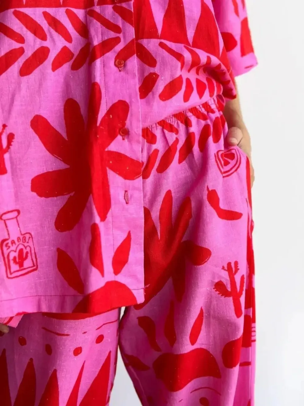 Printed Button Up Shirt and Pants Set, image 2