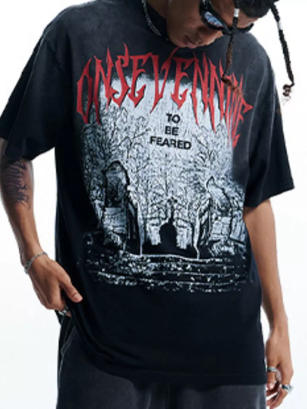 Men's Halloween Washed Round Neck Graphic T-Shirt, image 2