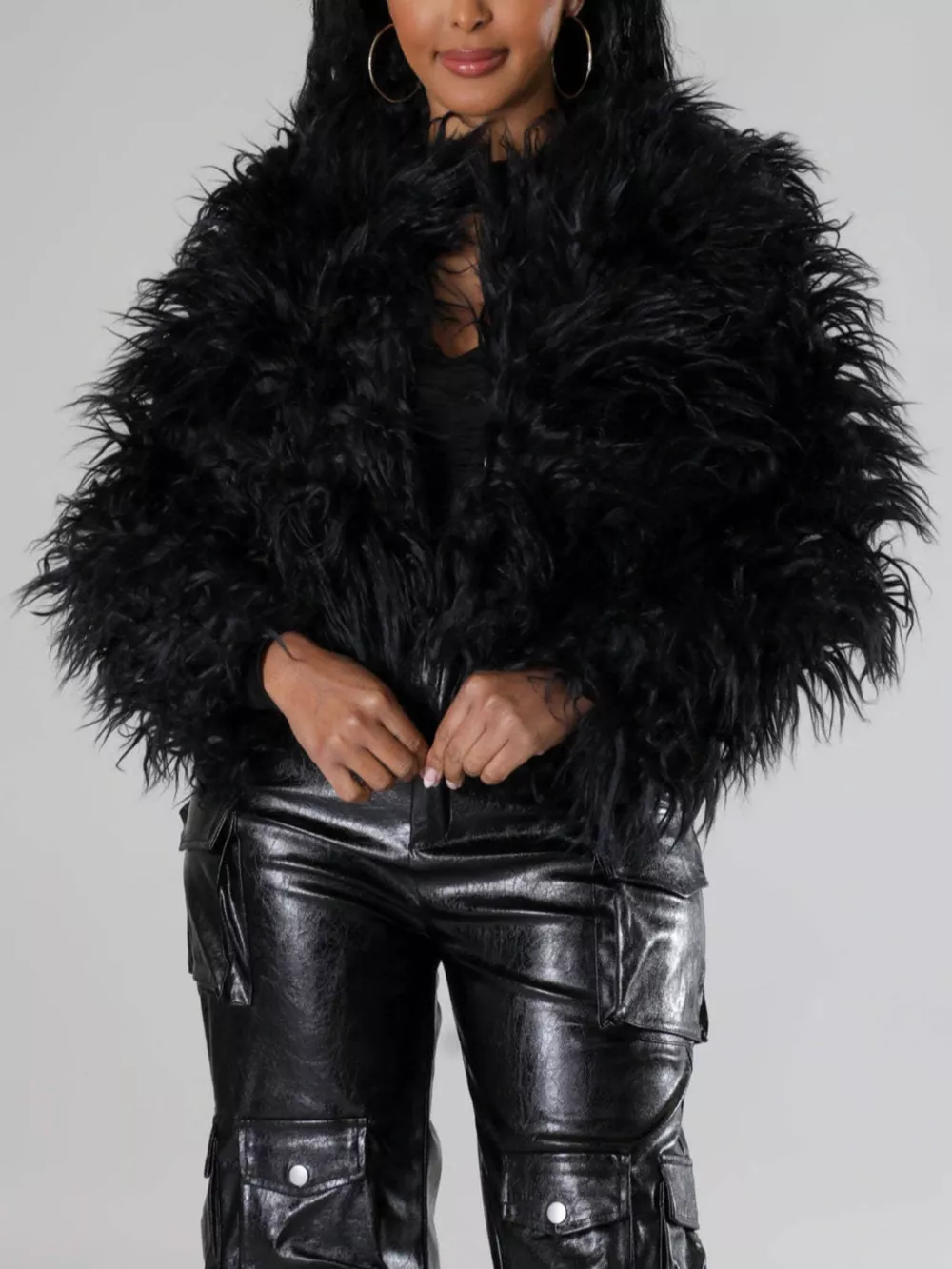 Faux Fur Open Front Cropped Outerwear, image 19