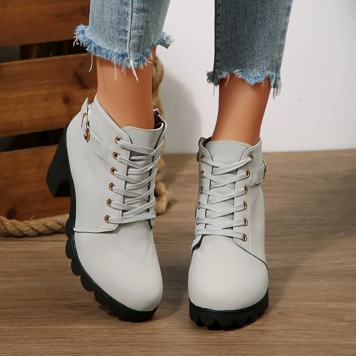 Lace Up Block Heels Boots, image 13
