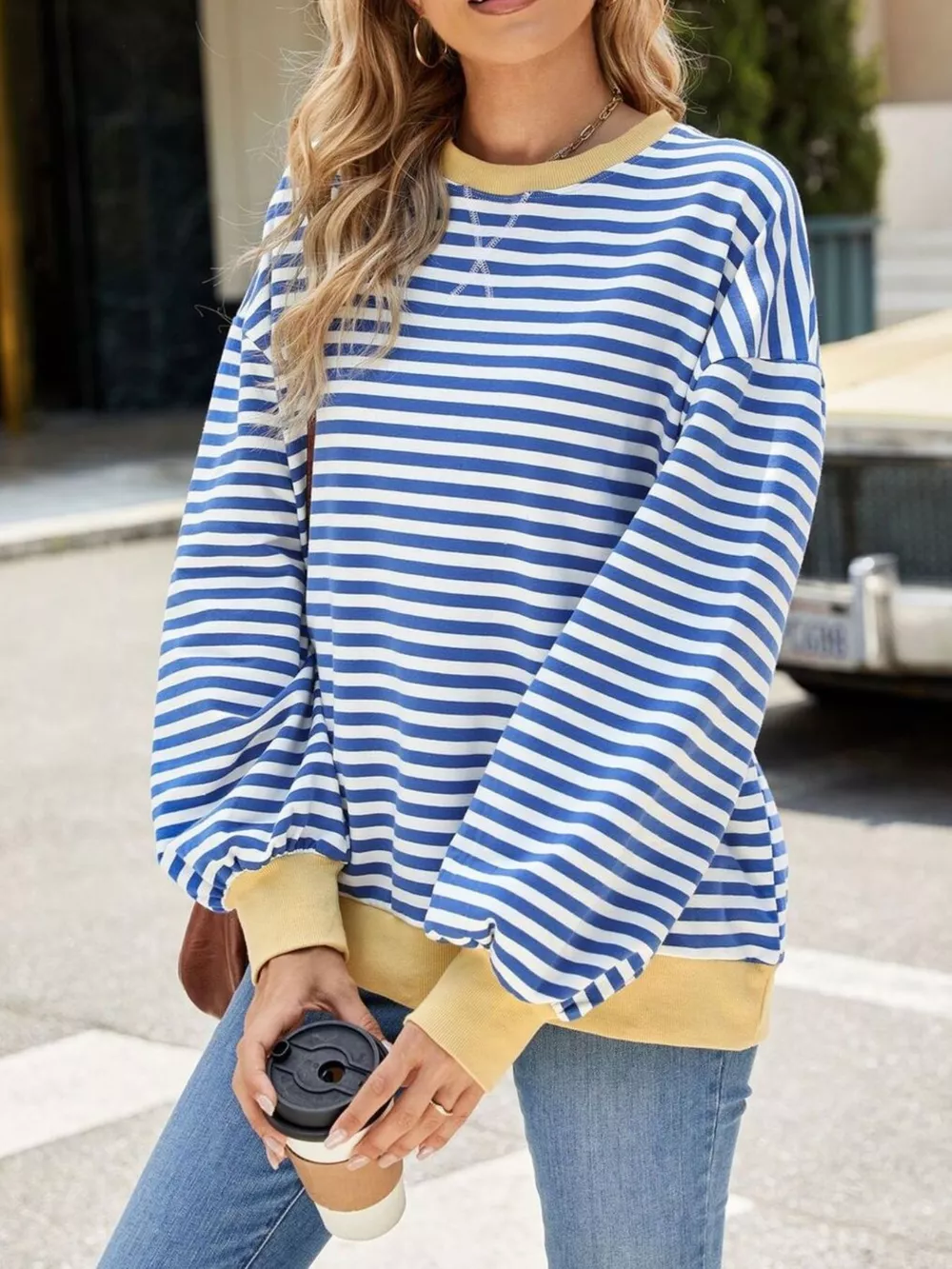 Striped Crew Neck Long Sleeve Sweatshirt, image 24