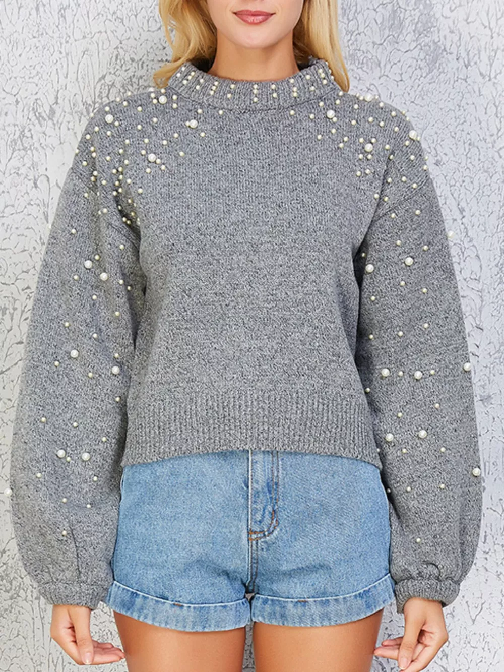 Pearl-Embellished Mock Neck Sweater, image 10