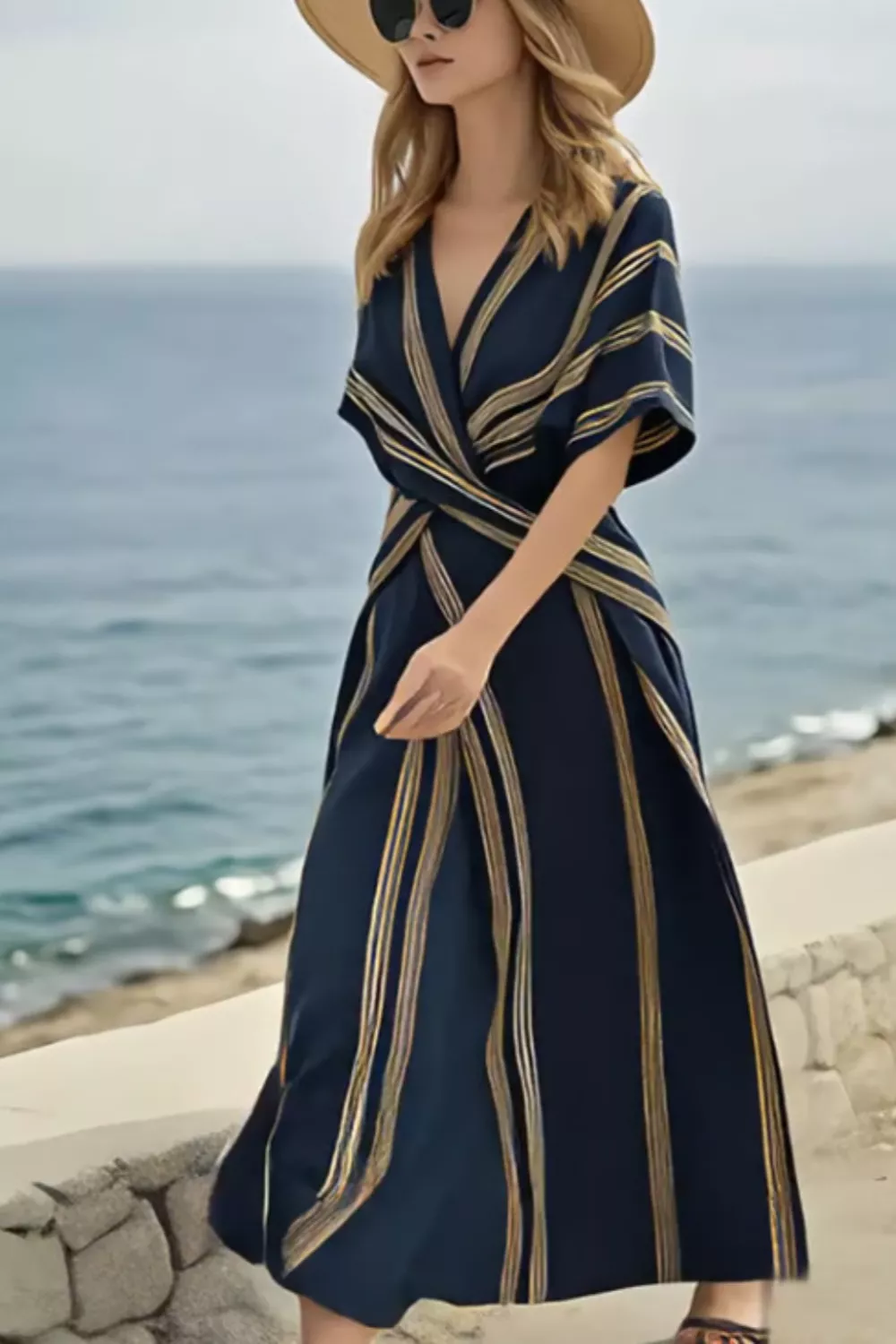 Striped Wrap Half Sleeve Maxi Dress, image 5