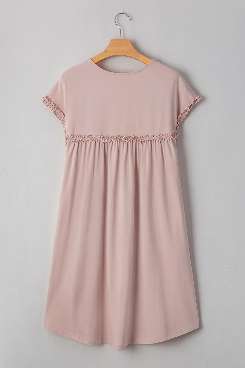 Frilled Trim Crew Neck Cap Sleeve Loose Fit Mini Dress, image 7