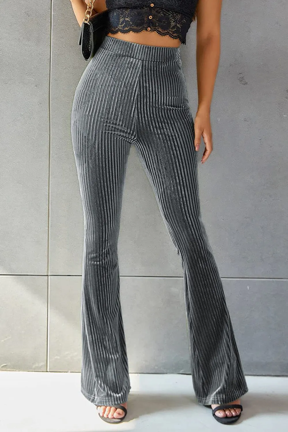 Ribbed High Waist Flare Pants, image 2