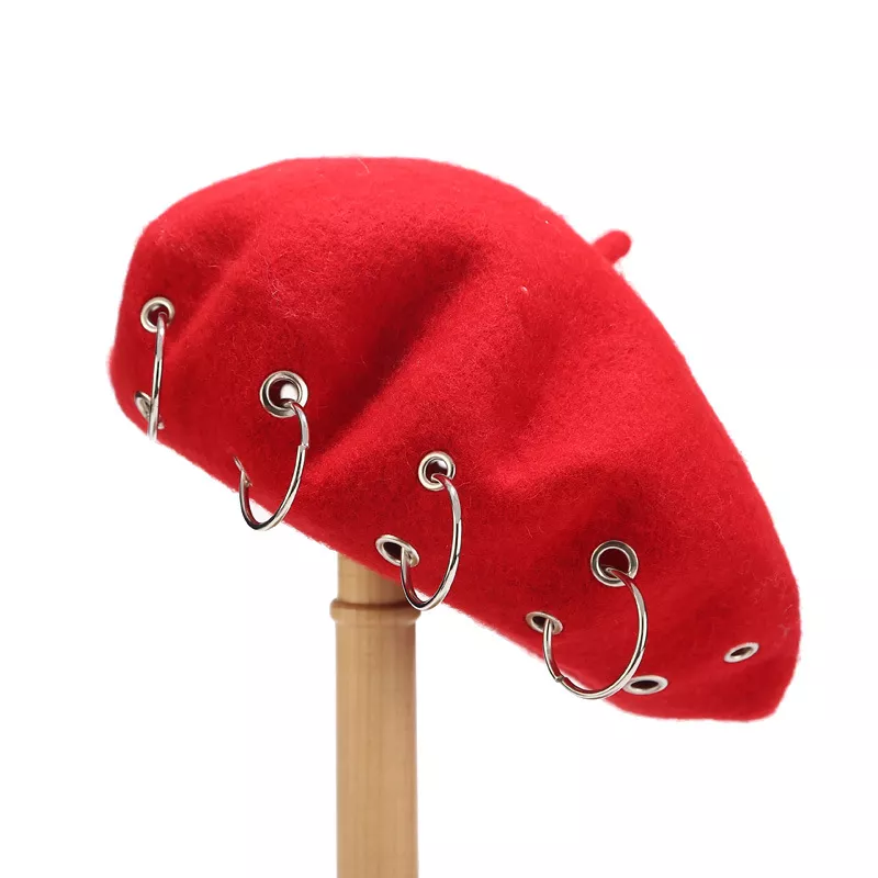 Metal Ring Embellished Beret Hat, image 2