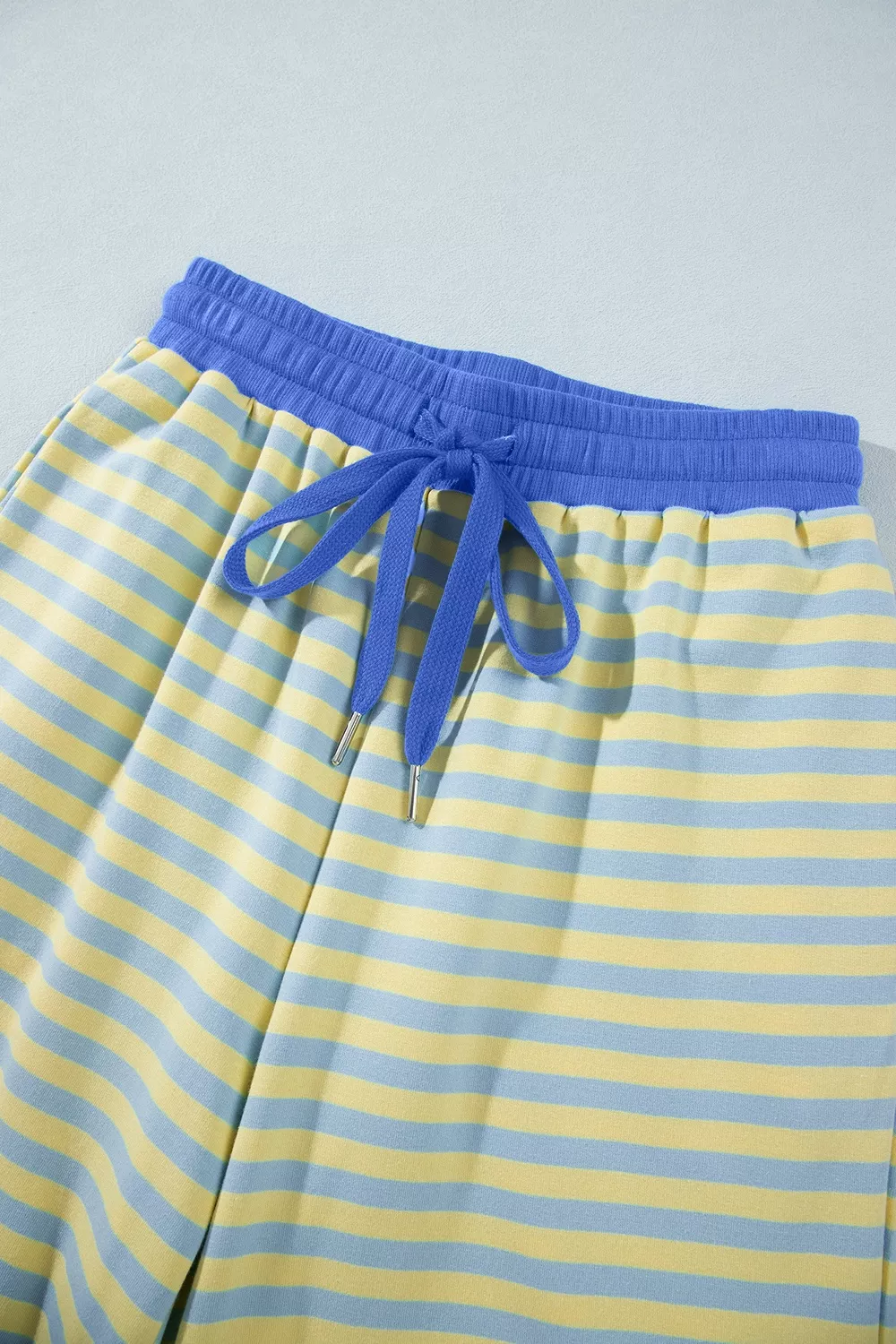 Stripe Colorblock Trim Crew Neck Loose Tee Drawstring Elastic Waist 2pcs Pant Set, image 8