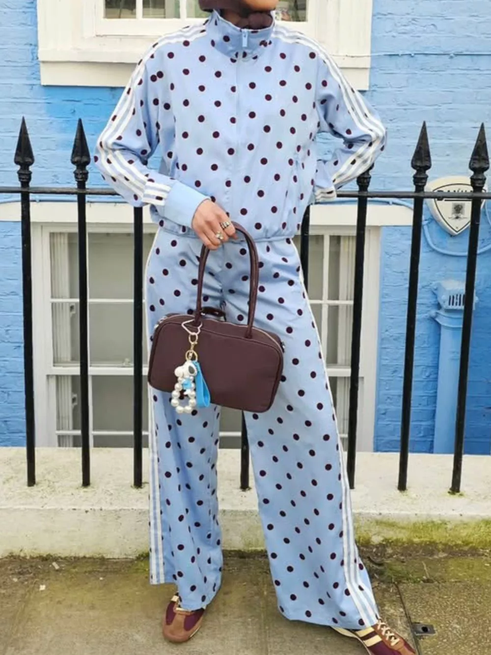 Polka Dot Side Striped Outerwear and Pants Set, image 4